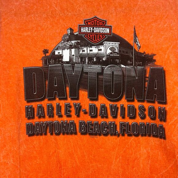 Vintage ‘04 Daytona Bike Week Harley Davidson Orange Short Sleeve Tee Shirt LG - Picture 4 of 7